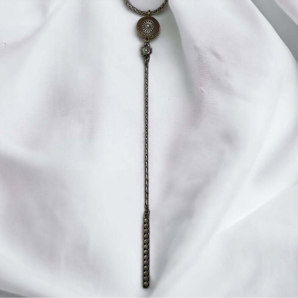 Lucky Brand Boho Celestial Whimsygoth Y Necklace, Two-Tone Hammered Metal - Picture 4 of 6
